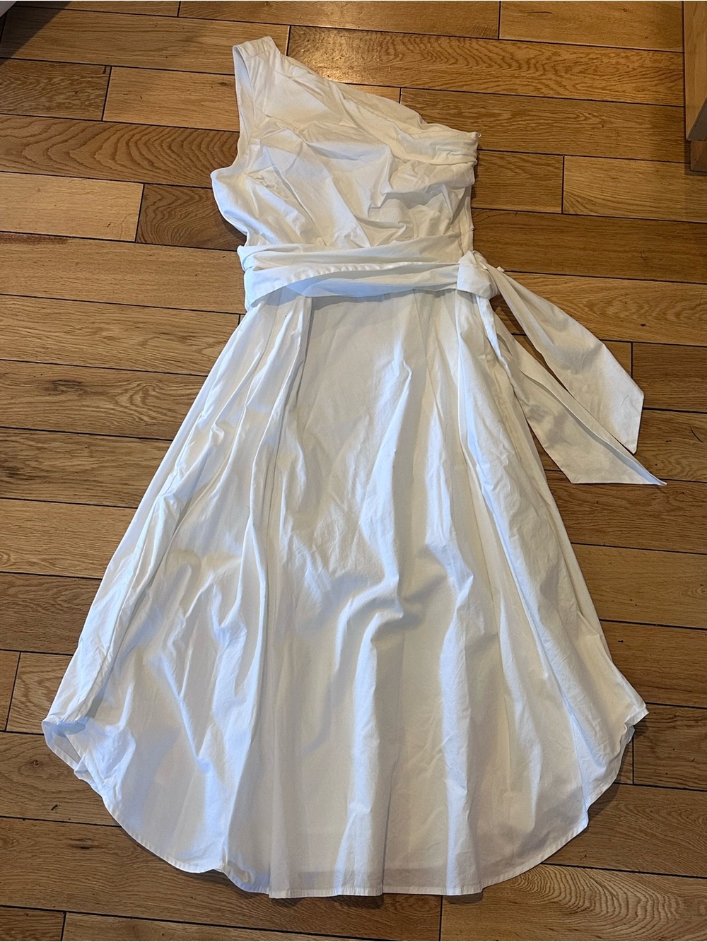 Banana Republic One-Shoulder White Tie-Waist Dress